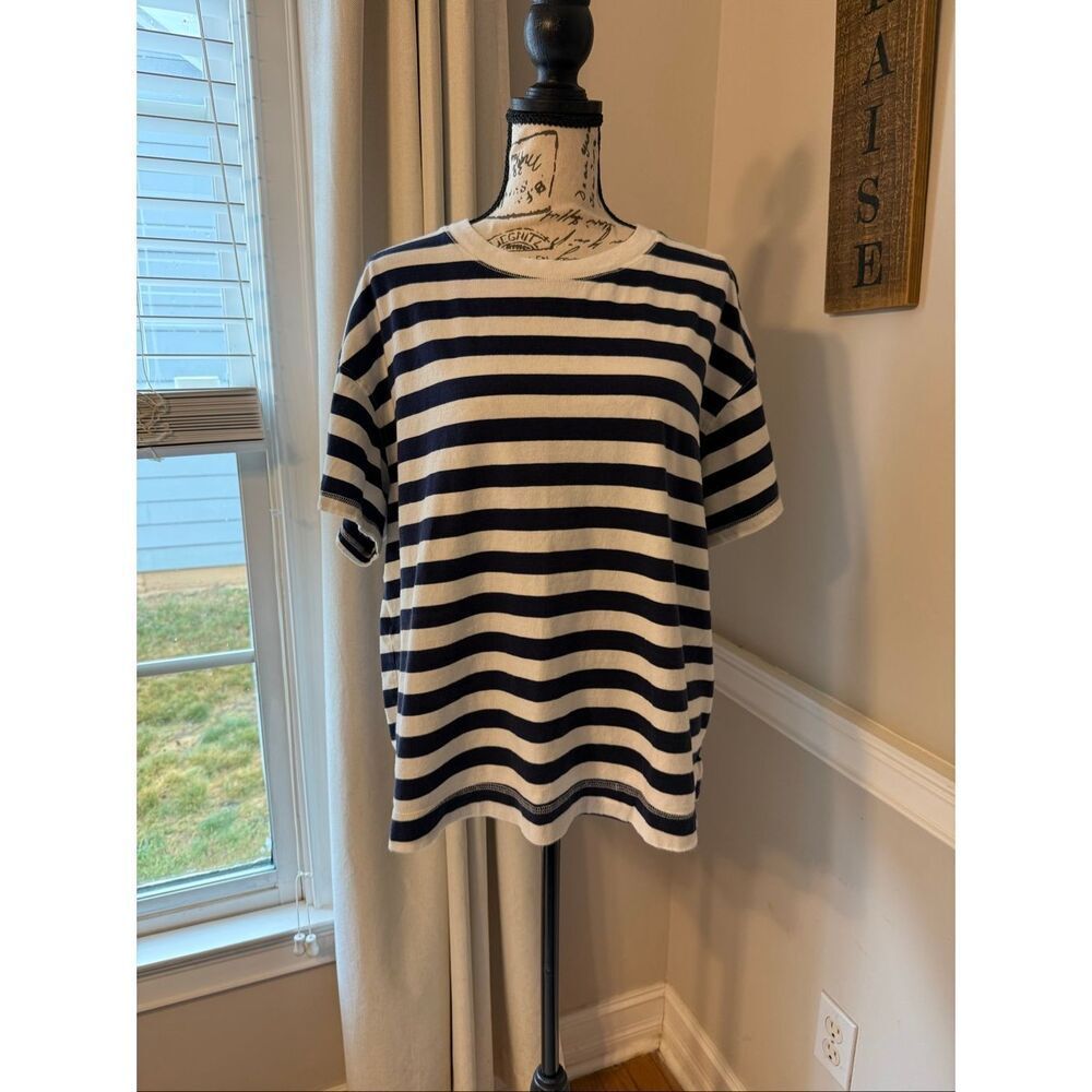 Old Navy Women's Striped Crew Neck Short Sleeve Cotton T-shirt Navy & White XL - Picture 1 of 8